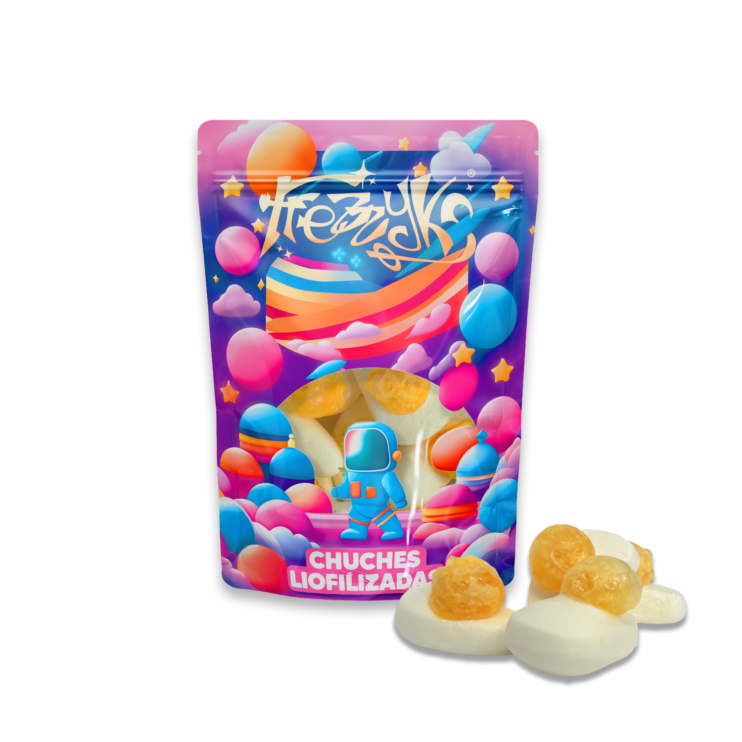 Huevos liofilizados de Frezzyks en una bolsa de tamaño normal