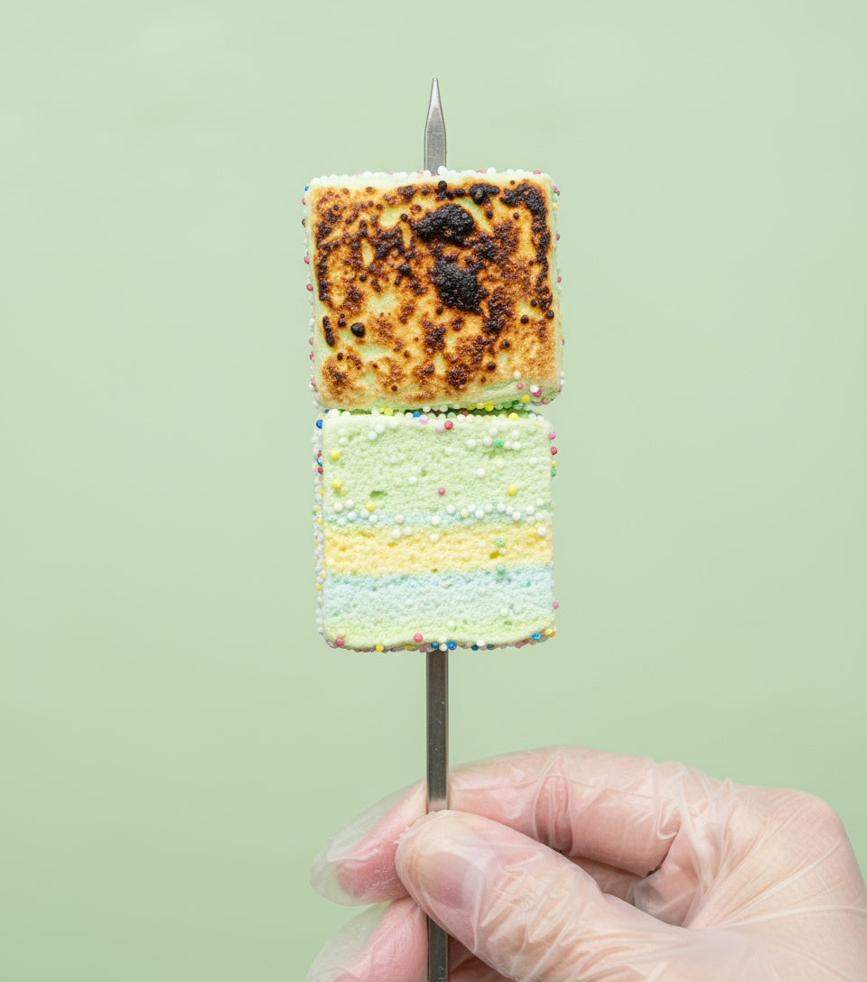 Marshys de algodón de Frezzyks tostadas en un pincho