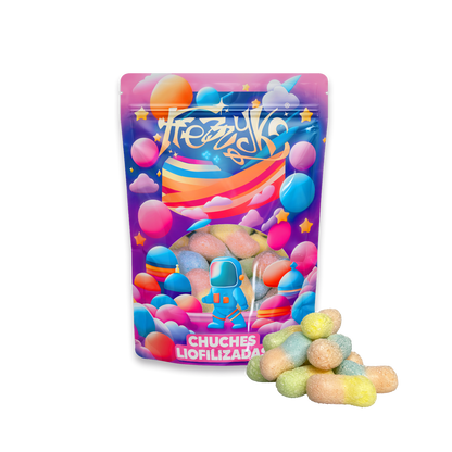 Minigusanos ácidos liofilizados de Frezzyks en una bolsa de tamaño normal