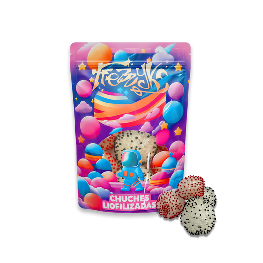 Moras liofilizadas de Frezzyks en una bolsa de tamaño normal