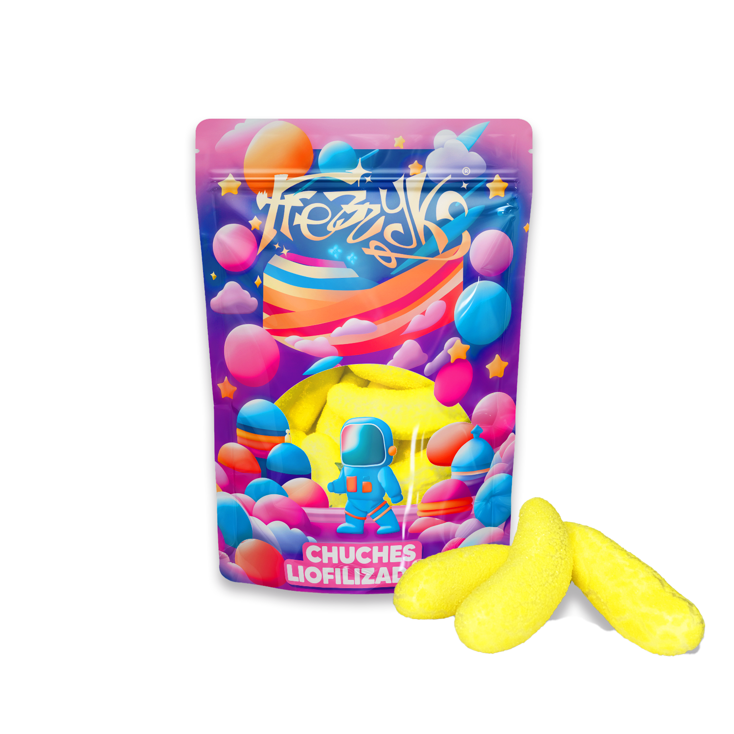 Plátanos liofilizados de Frezzyks en una bolsa de tamaño normal