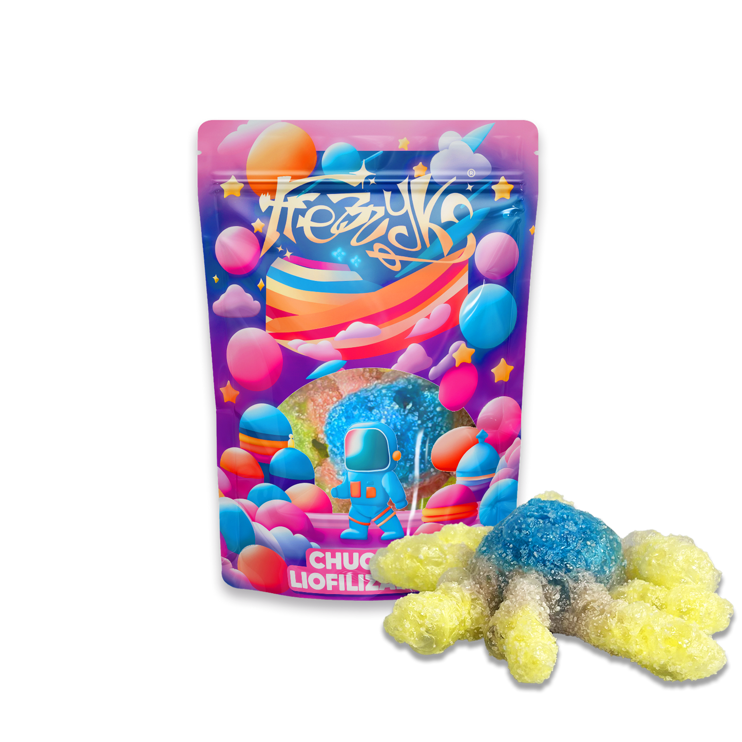 Pulpo liofilizado de Frezzyks en una bolsa de tamaño normal