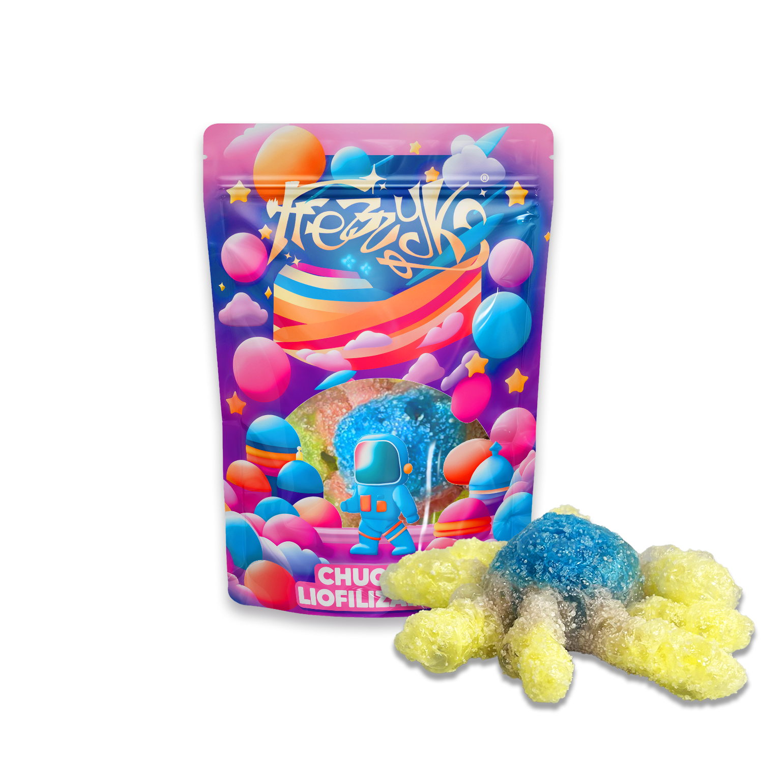 Pulpo liofilizado de Frezzyks en una bolsa de tamaño normal