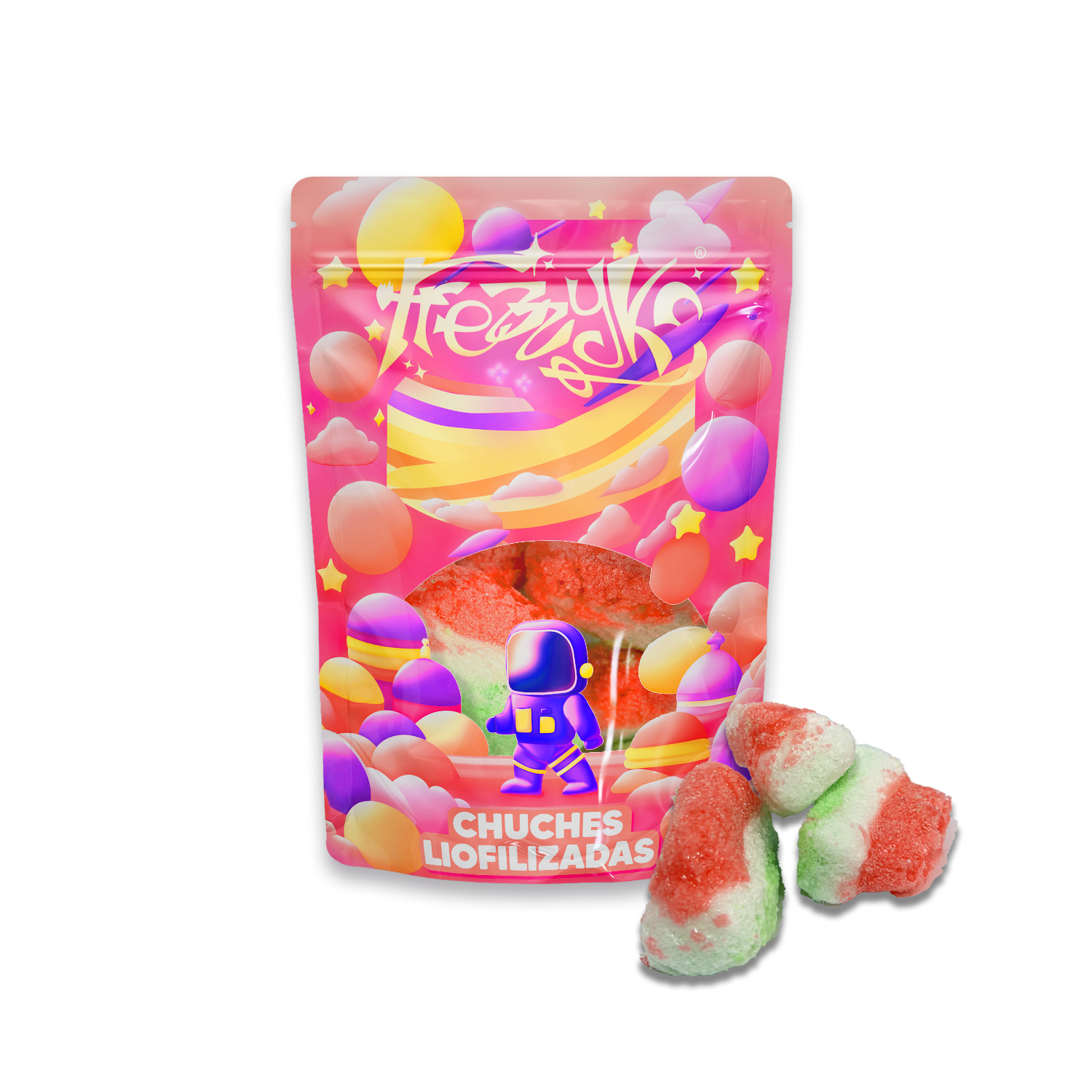 Sandías liofilizadas de Frezzyks en una bolsa de tamaño Extra